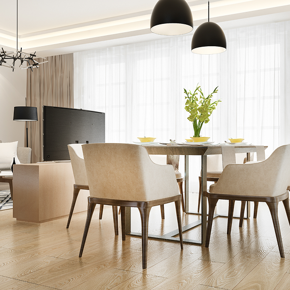 Contemporary open-plan living and dining area showcasing renovation and home expansion design